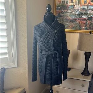 Vince Gray Cardigan Sweater with Shawl Collar and Belt